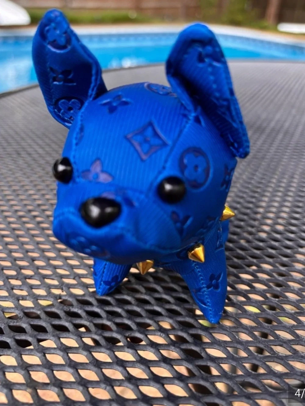 Bag Charm/Key Fob bright Blue  Frenchie Dog with spiked collar! 💙💙